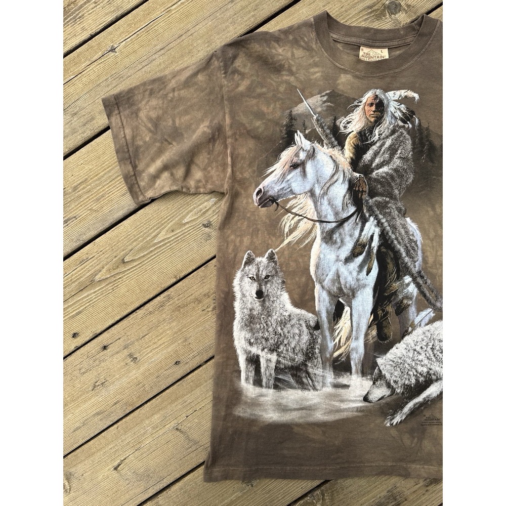 Vintage The Mountain Wolf Native American Tie Dye T Shirt Brown Graphic Mens L - Picture 2 of 10